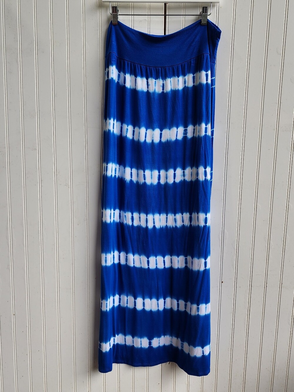 AB STUDIO Womens Blue White Tie Dye Maxi Long Skirt Stretch Slit Side Rayon XL